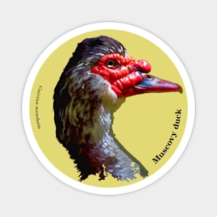 Muscovy duck head pin black text Magnet